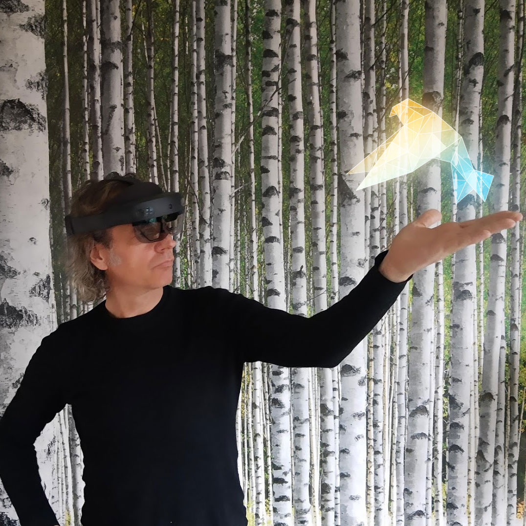 Jaap Nauta wearing a mixed-reality headset